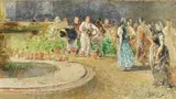 Mosè Bianchi, Il mercato dei fiori, oil on compensato