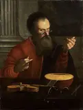Pietro Paolini, Vecchio che accorda il liuto, oil on canvas