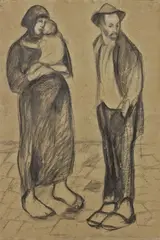 La famiglia by Lorenzo Viani, 1914, charcoal and pastel on cardboard applicato on panel, offered Dec 2018