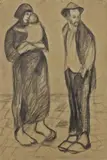 Lorenzo Viani, La famiglia, 1914, charcoal and pastel on cardboard applicato on panel