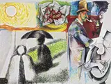 Omaggio agli Impressionisti (Sole e orecchio di Van Gogh, Seurat, Cézanne, Picasso) by Renato Guttuso, 1966, oil on canvas, offered Dec 2018