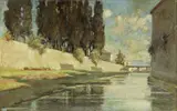 Guido Somelli, Cipressi sul Mugnone, oil on compensato