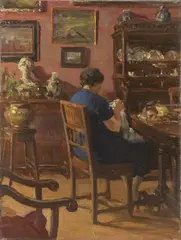 Lionello Balestrieri, Signora che ricama, oil on canvas