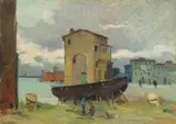 Vecchia darsena livornese by Renato Natali, oil on canvas, offered Oct 2018