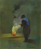 Al fuoco by Renato Natali, oil on tavoletta, offered Oct 2018