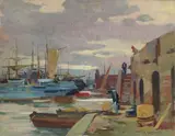 Vecchio Porto by Renato Natali, oil on compensato, offered Oct 2018