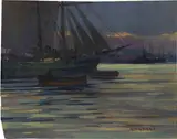 Tramonto al porto by Renato Natali, oil on compensato, offered Oct 2018