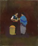 Il venditore di arance by Renato Natali, oil on tavoletta, offered Oct 2018