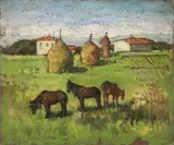 Estate nella campagna livornese by Giovanni Bartolena, oil on compensato, offered Oct 2018