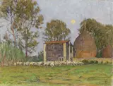 Ritorno all'ovile by Luigi Gioli, oil on canvas applicata on cardboard, offered Oct 2018