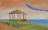 Benvenuto Benvenuti, Pecore e capanno, oil on cardboard