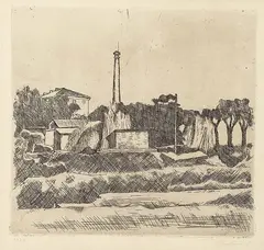 Paesaggio con la ciminiera by Giorgio Morandi, 1926, etching on zinco, offered Jun 2018