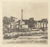 Giorgio Morandi, Paesaggio con la ciminiera, 1926, etching on zinco