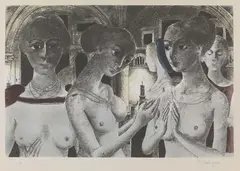 Trois femmes by Paul Delvaux, 1970, lithograph a colori, offered Jun 2018