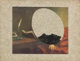 Jiří Kolář, Pomlazka aneb jak se rodi basen, 1982, collage on panel
