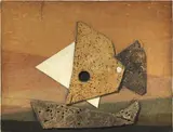 Roberto Crippa, Bateau, 1970, collage on panel