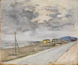 Domenico De Bernardi, Il mare a Marina di Massa (Sera), 1959, oil on panel