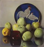 Bruno Croatto, Natura morta con mele, oil on panel