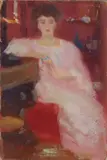 Carlo Corsi, Il cuscino rosso, 1907, oil on cardboard