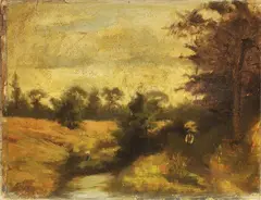 Barthélemy Menn, Paesaggio con figure, 1878, oil on card