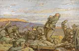 Galileo Chini, Scena di guerra (La morte), 1917, oil and grafite on compensato