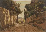 Passeggiata in via della Lecceta by Gino Romiti, oil on tavoletta, offered Apr 2018