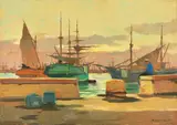 Tramonto sul porto (Marina) by Renato Natali, oil on compensato, offered Apr 2018
