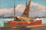 In porto by Renato Natali, oil on faesite, offered Apr 2018