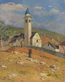 Chiesetta di campagna by Cafiero Filippelli, oil on compensato, offered Apr 2018