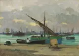 Nel porto by Renato Natali, oil on compensato, offered Apr 2018