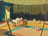 Al circo by Renato Natali, oil on compensato, offered Apr 2018