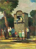 Il teatro dei burattini by Renato Natali, oil on canvas, offered Apr 2018