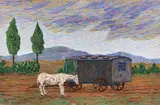 Benvenuto Benvenuti, Il carro del Signor Pilade Garofano, oil on cardboard