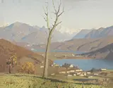 Oreste Albertini, Veduta di lago, oil on compensato