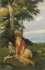 Ettore Tito, Fanciullo nel paesaggio, oil on canvas