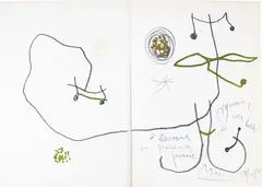 Senza titolo by Joan Miró, 1964, penna and pennarelli on risguardi di libro, offered Dec 2017