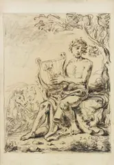 Orfeo che canta accompagnandosi con la cetra by Giorgio de Chirico, 1956, charcoal grasso and watercolour on paper applicata on cardboard, offered Dec 2017
