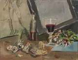 Filippo de Pisis, Natura morta con nudino e vino rosso