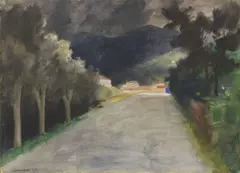 Paesaggio e strada by Nino Tirinnanzi, 1978, tempera on paper applicata on canvas, offered Oct 2017