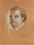 Lando Landozzi, Ritratto del musicista Pietro Mascagni, pencil and tempera on cardboard