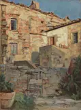 Renuccio Renucci, Veduta di borgo, oil on panel