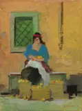 Giovane fruttivendola by Renato Natali, oil on cardboard, offered Oct 2017