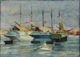 Velieri alla fonda by Renato Natali, oil on faesite, offered Oct 2017