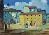 Vecchie case livornesi by Renato Natali, oil on compensato, offered Oct 2017