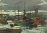Porto di notte by Renato Natali, oil on compensato, offered Oct 2017