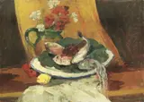 Natura morta con pesci e fiori by Renato Natali, oil on compensato, offered Oct 2017