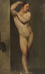 Atleta presso una fontana by Francesco Hayez, oil on cardboard, offered Oct 2017