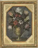Giacomo Recco, Vaso di fiori, oil on pietra