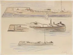 Alfred Sisley, Étude de Peniches sur le Loing, pastelli colorati on paper