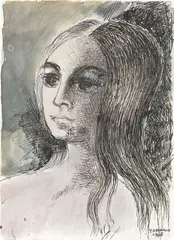 Paul Delvaux, Portrait de femme, 1968, Inchiostro